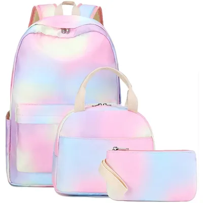 Produktbild von Rucksack für Mädchen, Schulrucksack-Set mit Lunchbox & Federmäppchen, 30×16×43 cm, Tagesrucksack für Kinder & Teenager