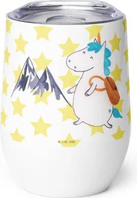 Produktbild von Mr. & Mrs. Panda thermosbecher Einhorn Bergsteiger - Weiß - Geschenk, Thermo Becher, Einhörner, kaffee tasse, Unicorn, Weltreise, Urlaub, Thermobecher, Abenteuer