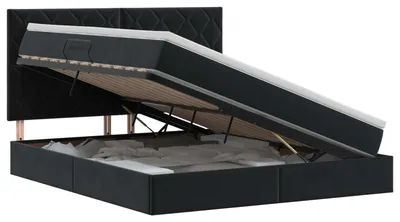 Image de Lit de rangement avec matelas Noir 160 x 200 cm Velours