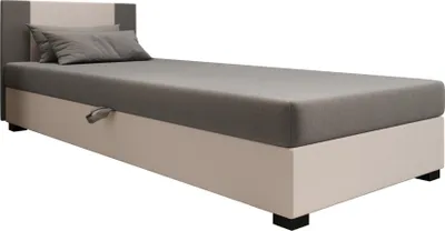 Produktbild von AURA SOFA Boxspringbett AXEL  100x195 Komplett-Set mit Bonell Matratze, Polsterbett mit Bettkästen - Hellbeige/Grau, SAWANA 01/21