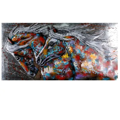 Produktbild von Metallbild Wandbild Relief Unikat 3D 140x70x6cm Bild handgefertigt Pferdebild