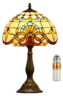 Produktbild von 12-Zoll-Tischlampe, Barock-Serie, Glas, mit Bleiglas-Lampenschirm im Tiffany-Stil, Nachttischlampe, Leselampe, antike Schreibtischlampe, Wohnzimmer, Schlafzimmer, Büro, Vintage, Art Deco