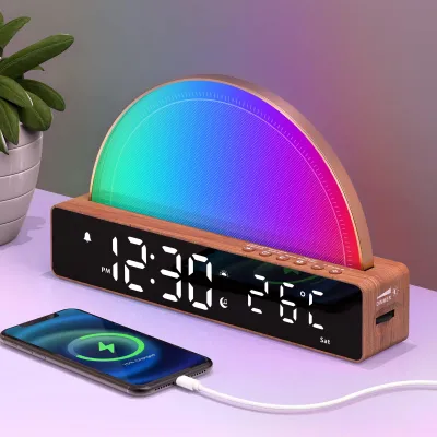Productafbeelding van Wekker met licht, weklichtwekker, witte ruismachine, tafellamp met USB-oplaadstation