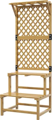 Produktbild von Pflanzenständer Aus Holz, Blumentreppe Mit 2 Ebenen, Rankhilfe, Blumenregal, Pflanzentreppe, Für Garten, Terrasse, Gelb, 60 X 50 X 166 Cm