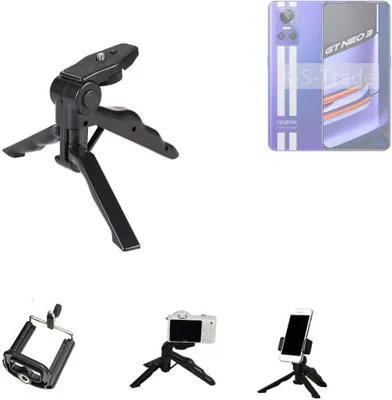 Produktbild von K-S-Trade Stativ Tisch-Ständer Dreibein Handy-Stativ Ständer kompatibel mit Realme GT Neo 3 Mini-Stativ Smartphone Tripod Handy-Stativ aus Plastik