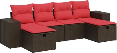 Immagine prodotto di vidaXL set di divani da giardino a 6 pezzi con cuscini in rattan marrone