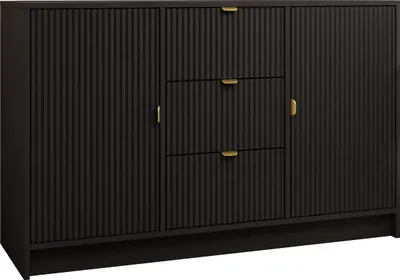 Produktbild von MIRJAN24 Kombikommode Tireno 2D3SZ, Kommode mit zwei Drehtüren und drei Schubladen, Aluminiumgriff in der Farbe Gold (Farbe: Schwarz Molet)