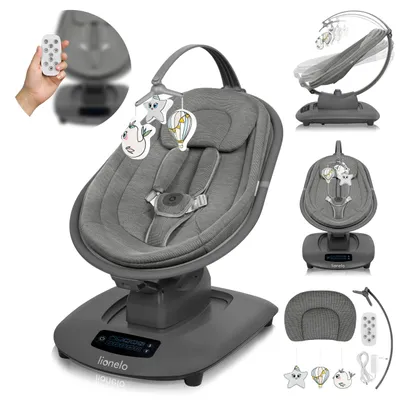 Produktbild von Lionelo Elektrische Babywippe Blossom bis zu 9 kg, Ergonomischer Sitz, 5 Geschwindigkeiten, Bluetooth - Grau