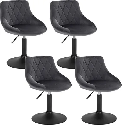 Produktbild von WOLTU Barhocker 4er Set Tresenhocker Barsessel mit Rückenlehne aus Samt und Metall, Dunkelgrau