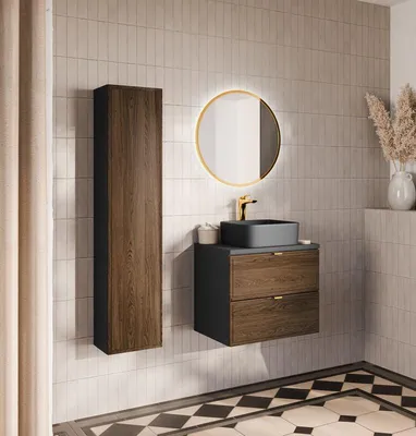 Produktbild von MONTIERT Badmöbel Set mit Aufsatzwaschbecken TALIA CASELLA 60 cm MDF SOFT-CLOSE LED Waschtisch Spiegel LED Hochschrank