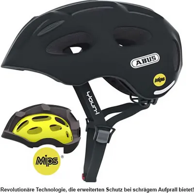 Immagine prodotto di ABUS casco per bambini Youn-I MIPS - casco da bici con luce, riflettori e protezione dagli impatti (MIPS) - per ragazze e ragazzi - nero opaco, taglia S