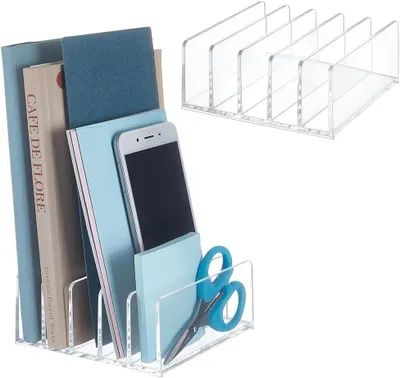 Immagine prodotto di Solidchoice - Organizzatore trasparente per documenti - 2 raccoglitori per documenti - Organizzatore da scrivania - Divisorio verticale con 5 scomparti - 12,8 x 12,8 x 5,35 cm - Portadocumenti