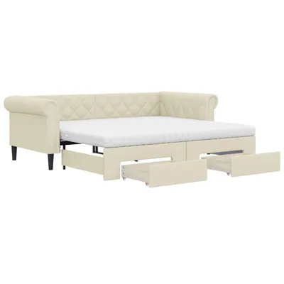 Imagen del producto de vidaXL Somier convertible diario con cajones, color crema, 90x200 cm, tapizado en cuero sintético