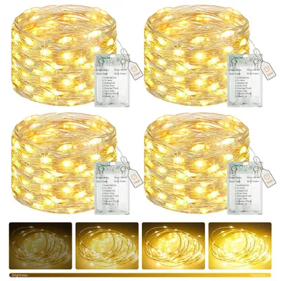 Lichterkette 50 LEDs 5 m batteriebetrieben Timer 4 Stück dimmbar warmweiß