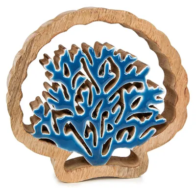 Produktbild von Logbuch-Verlag Koralle Dekofigur aus Holz blau braun Badezimmer Dekoration Geschenk maritim 18 x 4 x 17 cm