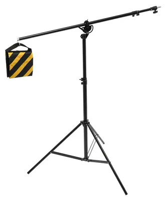 Produktbild von Fotostudio Lampenstativ - Bodenstativ mit Auslegearm - Verstellbarer 180° Schwenkarm - Gedämpfter Absenkmechanismus - Stabiles Metallstativ - Für Videokamera