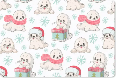 Produktbild von MuchoWow® Schreibtischunterlage Robben - Kinder - Weihnachten - Muster 60x40 cm - XXL Mauspad - Großes Mauspad