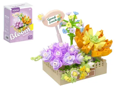 Image de Kit de construction mini KOCO : Arrangement floral de succulentes en plastique, 295 pièces, dans une boîte de 11x15x6 cm
