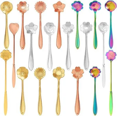 Produktbild von Famanu Teelöffel Set mit Blumenmuster - 20 Stück