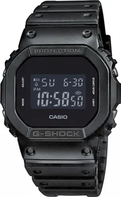A black Casio G-Shock watch is shown against a white background.