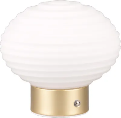 Image de Lampe de table LED Earl blanc et laiton 2 W, blanc chaud, 100 lm, verre, dimensions : 14,5 x 15,5 x 15,5 cm, IP20, RL