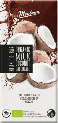 Zdjęcie produktu dla Meybona organiczna czekolada pełnomleczna i kokosowa, 100g