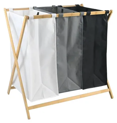 Produktbild von hausleben Wäschekorb aus Bambus – 3-Fach Wäschesammler 40 L | Mit einzeln abnehmbaren Wäschesäcken | Stabiler Bambusrahmen & Deckel | Perfekt für Badezimmer, Schlafzimmer & Haushalt