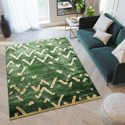 Produktbild von Teppich Wohnzimmer Schlafzimmer Kurzflor Modern Meliert Design Grün  120 x 170 cm