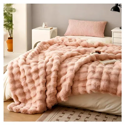Produktbild von Kuscheldecke Kaninchen Plüsch Decke 160x200cm, Super Soft Wohndecke Dick Flanell Couchdecke, Warme Überwurfdecke Sofadecke Blanket für Bett Sofa Schlafzimmer Büro (Rosa)