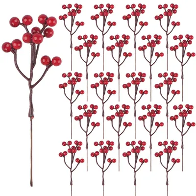 48 künstliche rote Beerenstiele, 18 cm, für Weihnachtsdeko