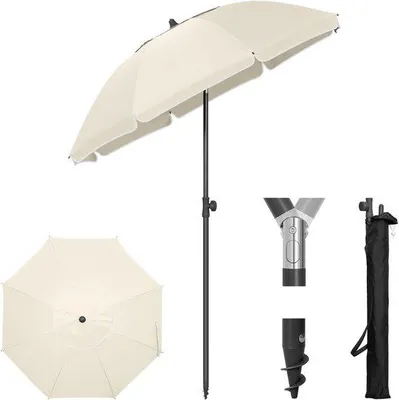 Image de Parasol de plage résistant au vent avec réglage de base – Parasol de plage protégeant des UV – Abri ombragé pour les journées à la plage – Parasol de plage sans fil avec mécanisme de rotation mécanique – Protection solaire à la plage – Parasol de plage résistant au vent et aux UV