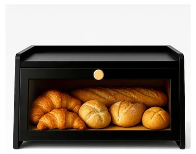 Produktbild von Brotkasten aus Holz in Schwarz zur Aufbewahrung von Brot