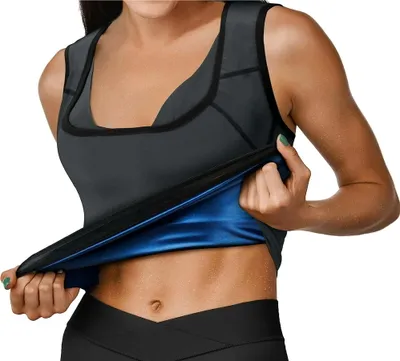 Produktbild von RDX Damen Saunaweste, wärmespeichernder Schweiß-Taillentrainer – REACH  100-er Body Shaper – Gewichtsverlust-Trimmer, heißes Korsett, Kompressions-Schlankheitspullover mit Reißverschluss – Fitness-Tanktop für Fitnessstudio