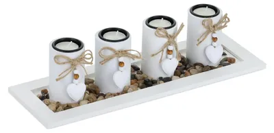 Waxinelichtholder-Set mit Plateau, 39,5 cm, weiß