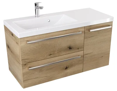 Produktbild von ATHD Wandhängender Waschtischunterschrank, 90 cm, Tür links - Evoke Matt Eiche - Griffe aus gebürstetem Edelstahl