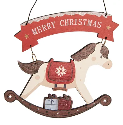 Produktbild von Clayre & Eef Weihnachtsanhänger Schaukelpferd 10x1x11 cm Weiß Holz