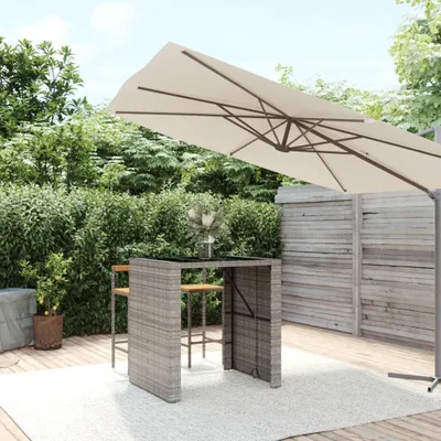 Image de Table de bar The Living Store avec plateau en verre, gris, 105 x 80 x 110 cm, en rotin synthétique