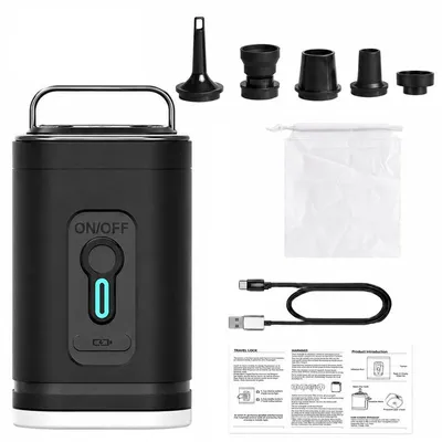 Produktbild von Elektrische Luftpumpe 4000 Pa – 280 L/min, 1200 mAh Akku, USB-C, 5 Düsen – Tragbare Mini-Luftpumpe für Luftmatratze, Pool und Camping