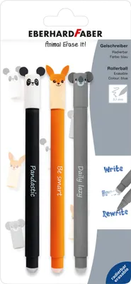 Immagine prodotto di EBERHARD FABER 582123 EBERHARD FABER Penna gel Animal Erase it! Confezione da 3 in blister