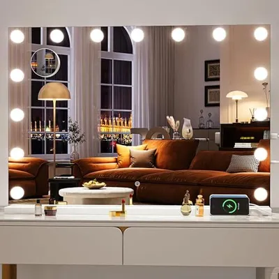 Produktbild von Hashipu Hollywood-Spiegelbeleuchtung, 80 x 55 cm, LED-Tischspiegel, Make-up-dimmbare Glühbirnen 3 Lichtmodi, Berührungsregelung, 5-facher Vergrößerung
