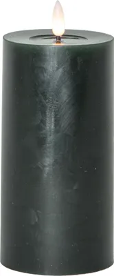 Produktbild von LED Echtwachskerze Batterien + Timer Flackereffekt dunkelgrün H 17cm