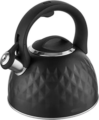 Produktbild von Wasserkessel 2,5L Edelstahl mit Diamant-Relief für Camping & Gaskocher, alle Herdarten, hitzebeständiger Griff