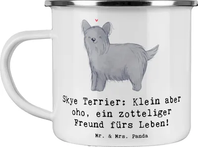 Produktbild von Mr. & Mrs. Panda Pott Skye Terrier Freund - Weiß - Geschenk, Hunderassen, Jagdinstinkt, treu, langer Hund, weiches Fell, Emailletasse, schottische Hunderasse, Charakter