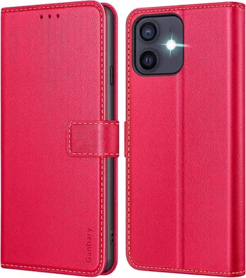 Obrázok produktu pre Ganbary iPhone 12/12 Pro Case Kožený flip kryt Red Stand Function
