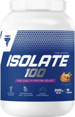 Produktbild von Trec Nutrition - ISOLATE 100 2000g JAR CHOCOLATE-PEANUT BUTTER - CFM Molkeproteinisolat, Aminosäuren, Ideal für morgens und nach dem Training