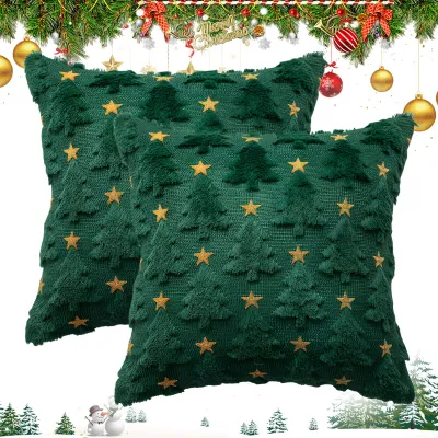 Weihnachtskissenbezüge 45x45 cm, 2 Stück, Plüsch, Weihnachtsbaum-Motiv