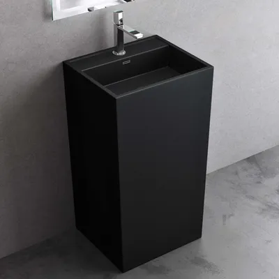 Immagine prodotto di doporro Lavabo a Colonna Per Bagno Lavabo Freestanding da Terra Lavandino Monoblocco a Pavimento 50x42x90 cm Nero, Lavabo Autoportante in Marmo Resina con Foro Rubinetto e Troppopieno Colossum34