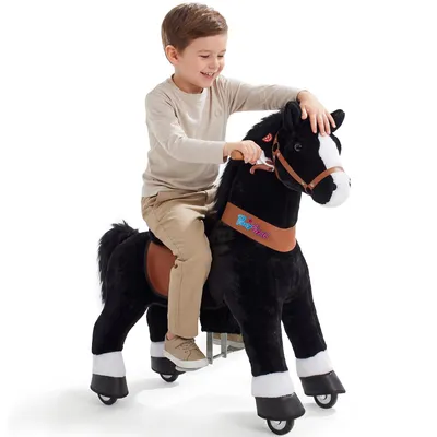 Image de PonyCycle Cheval d'équitation sur roues pour enfants 4-7 ans/90cm de hauteur Pony Bicycle Ride Black Horse Peluche Toy Ux426