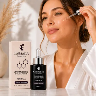 Produktbild von CallistaÉVA Anti-Aging Serum mit Pflanzenstammzellen & Panthenol, Gesichtsserum für straffe Haut, Feuchtigkeit & feine Linien, vegan, parabenfrei, KI-generiertes Bild