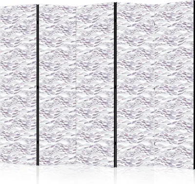 Produktbild von 5-teiliger Doppelseitiger Vlies Paravent - Fish in Muted Colors - a School of Small Fishes in Light Purple And Delicate Pink Against Grey Waves 225x172 cm Tiere g-C-10152-z-b
